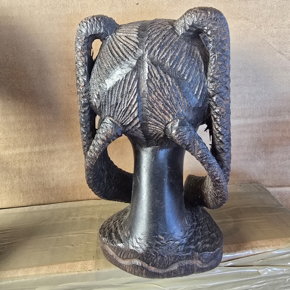 African Wood Hand-Carved Girl Tribal Braids Bust Carved - Picture 3 of 6